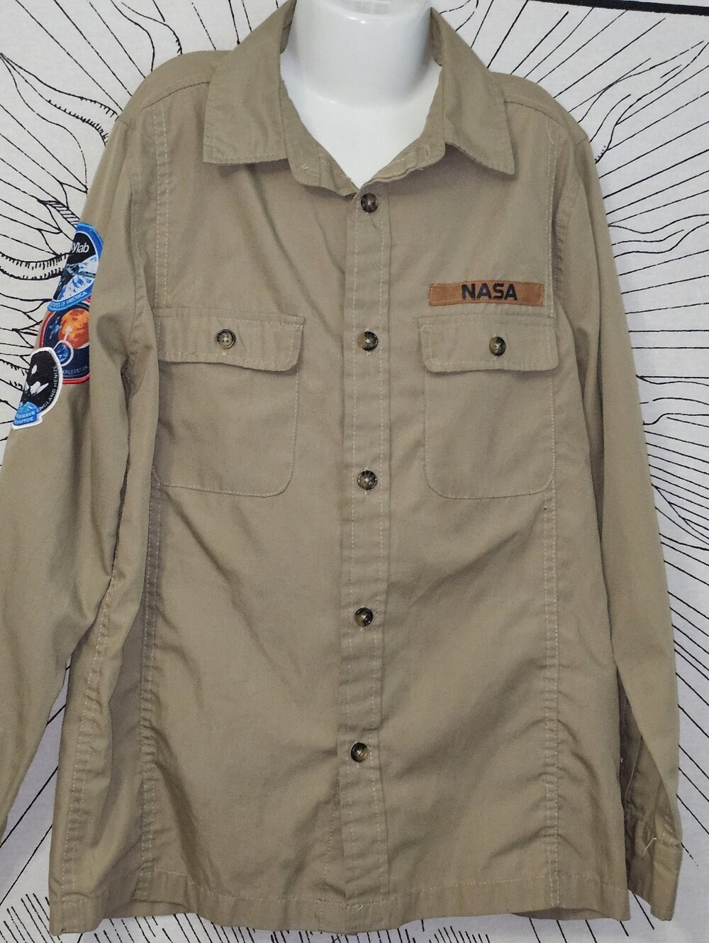 Buzz Aldrin Medium NASA Khaki Utility Shirt Boy's Medium